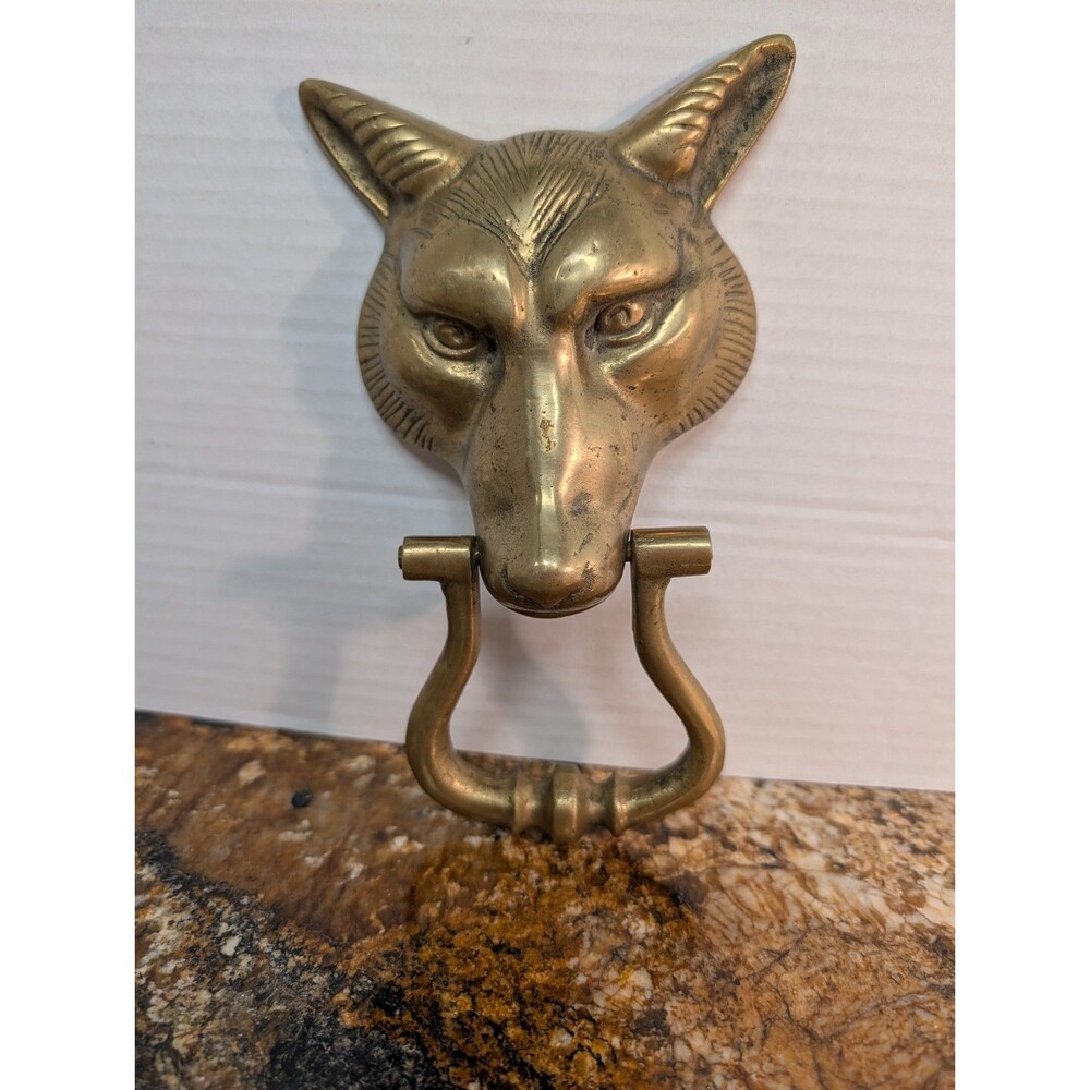Vintage FOX HEAD Solid Brass Door Knocker Large  8"